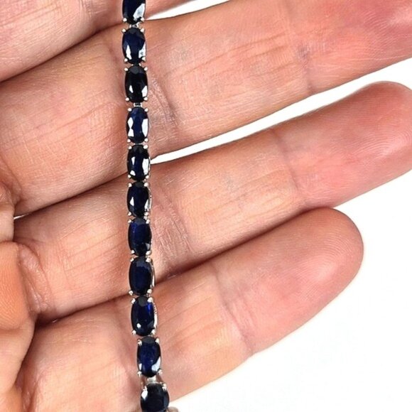 Natural Blue Sapphire 925 Sterling Silver Tennis Bracelet 7" - Picture 12 of 13